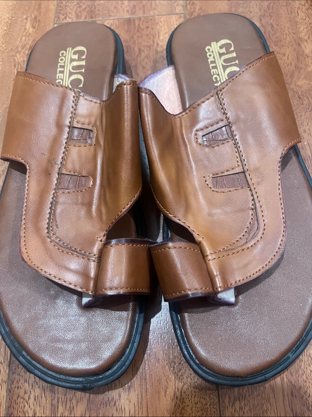 Brown Leather Men's Toe-Loop Slide Sandals